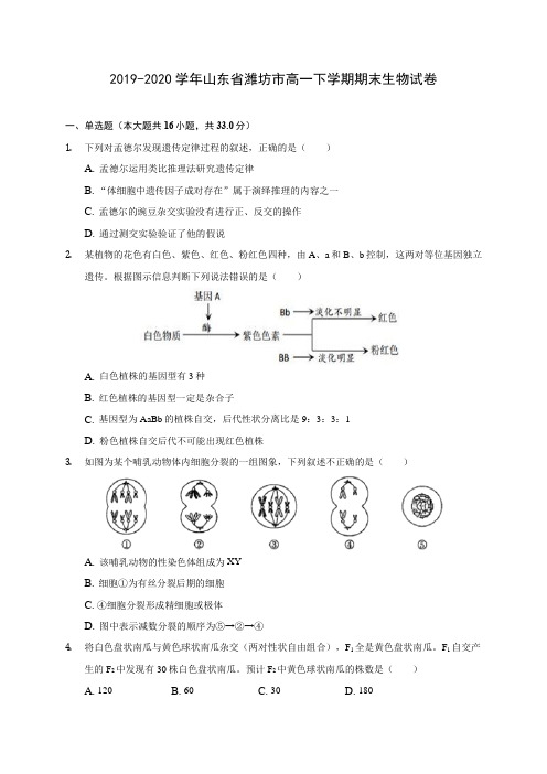 2019-2020学年山东省潍坊市高一下学期期末生物试卷(含答案解析)