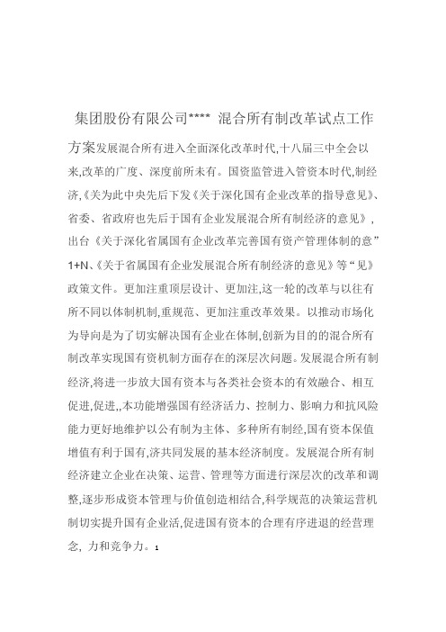 某公司混合所有制改革试点工作方案