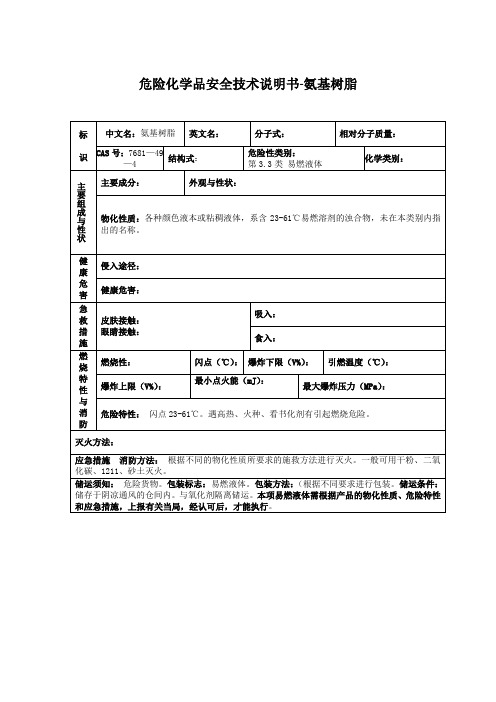 危险化学品安全技术说明书-氨基树脂