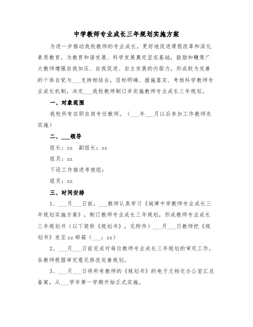 中学教师专业成长三年规划实施方案(二篇)