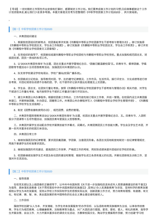 中职学校团委工作计划2020