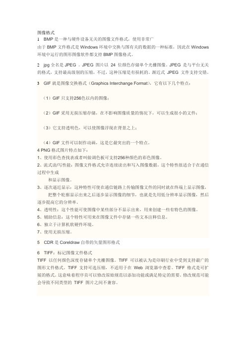 图像文件格式BMP”、“TIFF”、“JPEG”、“GIF”、“PNG”、“CDR特点