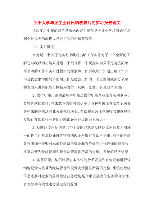 2019年关于大学毕业生会计出纳核算后的实习报告范文