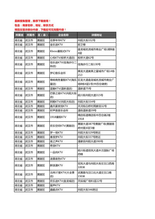 新版湖北省武汉市黄陂区KTV企业公司商家户名录单联系方式地址大全64家