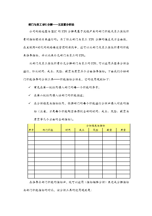 部门与员工KPI分解中五因素分析法