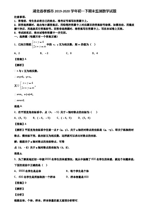 湖北省孝感市2019-2020学年初一下期末监测数学试题含解析