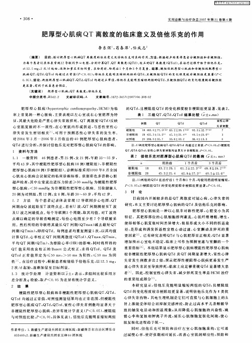 肥厚型心肌病QT离散度的临床意义及倍他乐克的作用