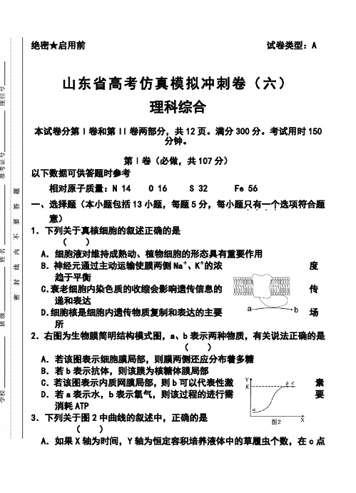 2018届山东省高三高考仿真模拟冲刺考试(六)理科综合试题及答案