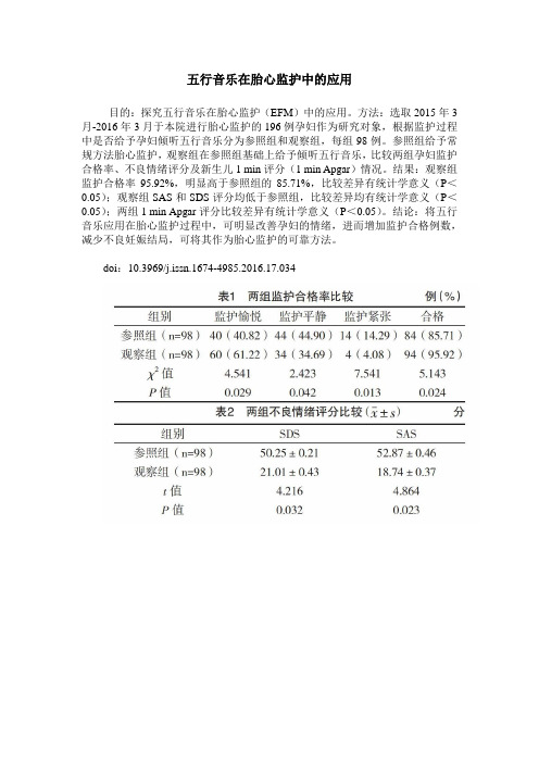 五行音乐在胎心监护中的应用