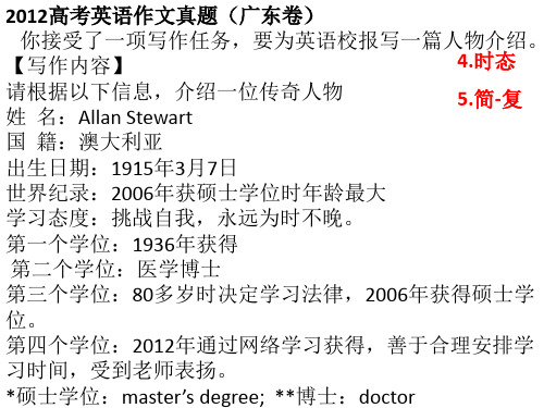 基础写作 2012高考英语作文真题(广东卷)Allen Stewart 挑战自我 为时不晚
