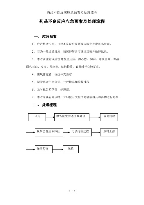 药品不良反应应急预案及处理流程