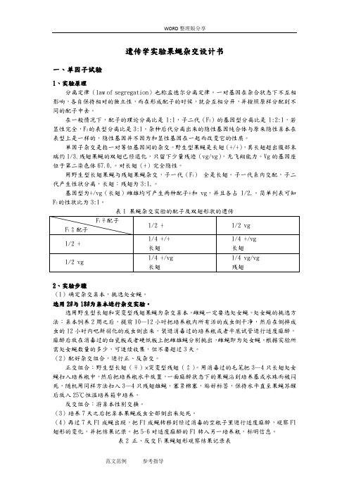 遗传学实验果蝇杂交设计书