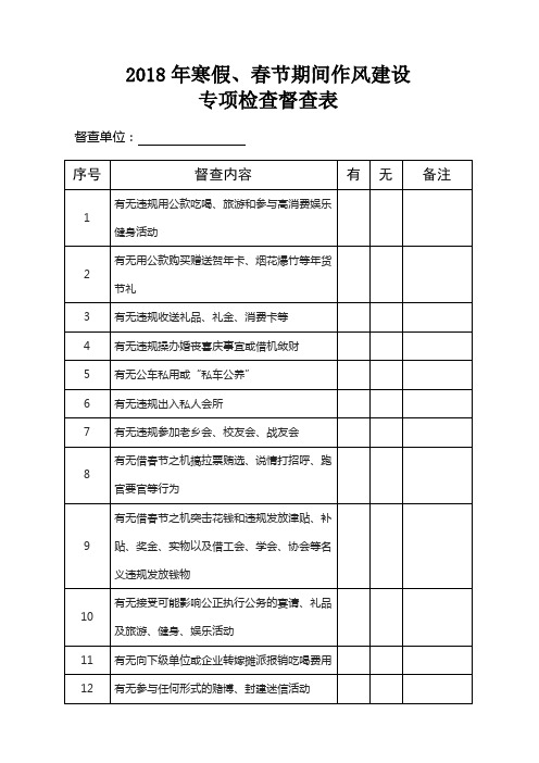 2018年寒假春节期间作风建设