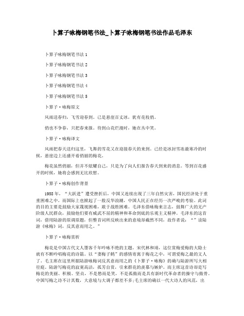 卜算子咏梅钢笔书法_卜算子咏梅钢笔书法作品毛泽东