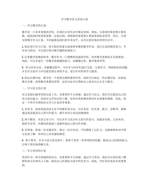 学习数学语文英语计划