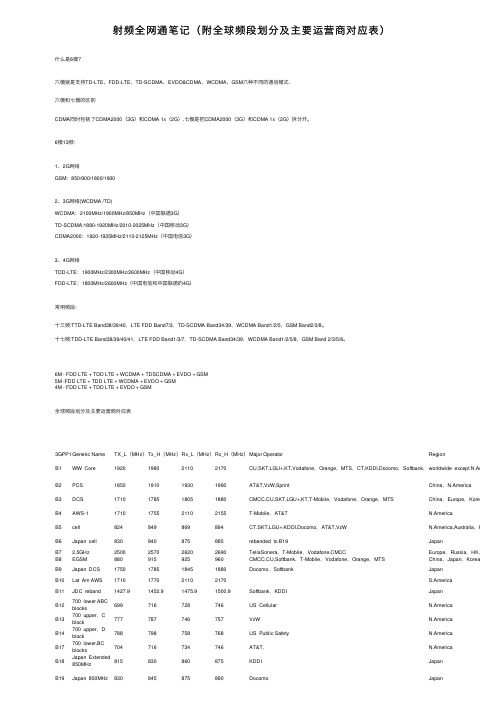 射频全网通笔记（附全球频段划分及主要运营商对应表）