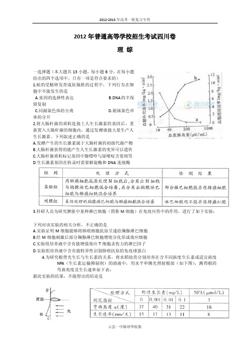 2012年全国高考理综试题及答案-四川卷