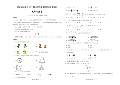 四川省成都市2017-2018学年下学期期末质量检测  七年级数学