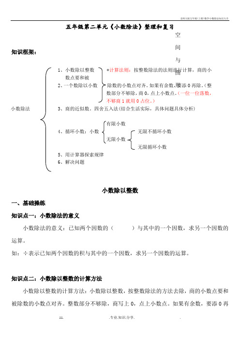 北师大版五年级(上册)数学小数除法知识大全