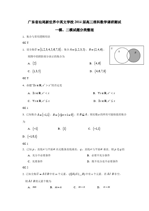 广东省汕尾新世界中英文学校2014届高三理科数学调研测试、一模、二模试题分类整理3(无答案) (1)