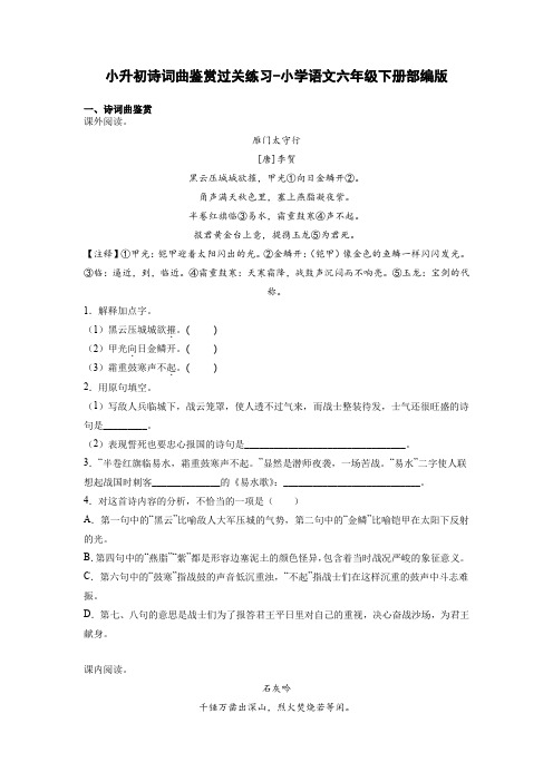 小升初诗词曲鉴赏过关练习-2022-2023学年语文六年级下册(部编版)(附答案)