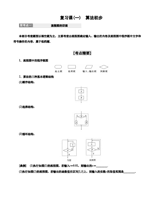 2019-2020学年高中数学苏教版必修3教学案：复习课(一) 算法初步 Word版含解析