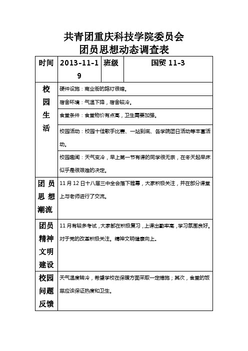 团员思想动态调查表模板