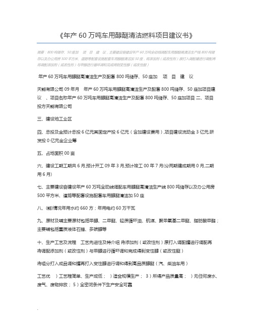 年产60万吨车用醇醚清洁燃料项目建议书