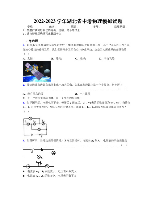 2022-2023学年湖北省中考物理模拟试题附解析