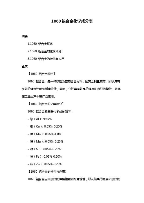 1060铝合金化学成分表