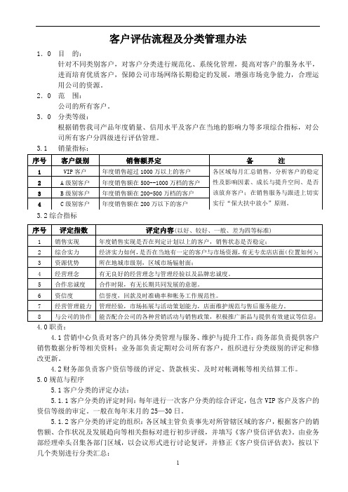 客户评估流程及分类管理办法