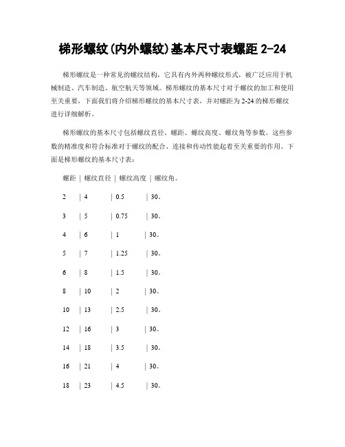 梯形螺纹(内外螺纹)基本尺寸表螺距2-24