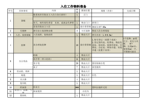 入住物料准备