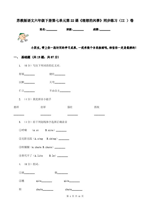 苏教版语文六年级下册第七单元第22课《理想的风筝》同步练习(II )卷