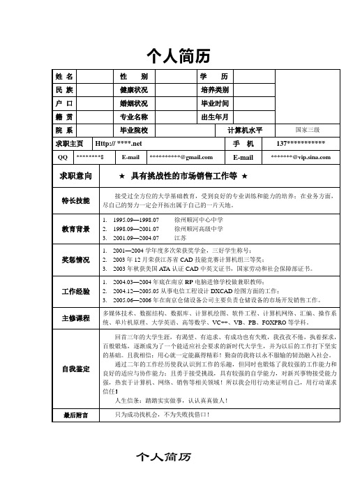 个人简历模板大全可编辑(word版)