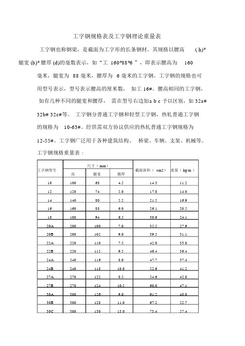 型钢规格表与型钢理论重量表