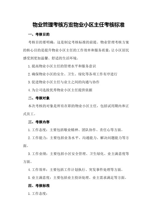 物业管理考核方案物业小区主任考核标准