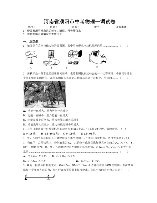 最新河南省濮阳市中考物理一调试卷附解析