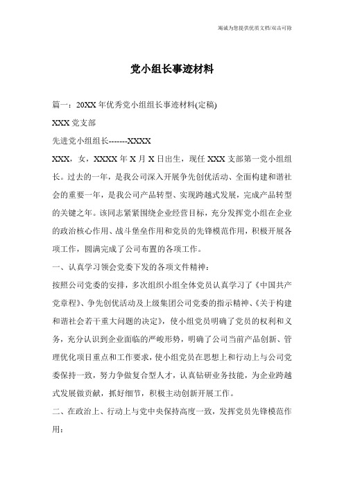 党小组长事迹材料