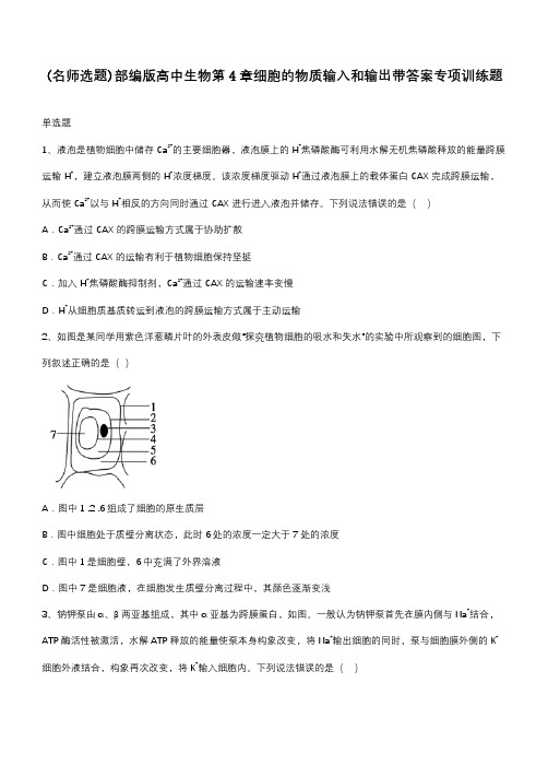 部编版高中生物第4章细胞的物质输入和输出带答案专项训练题