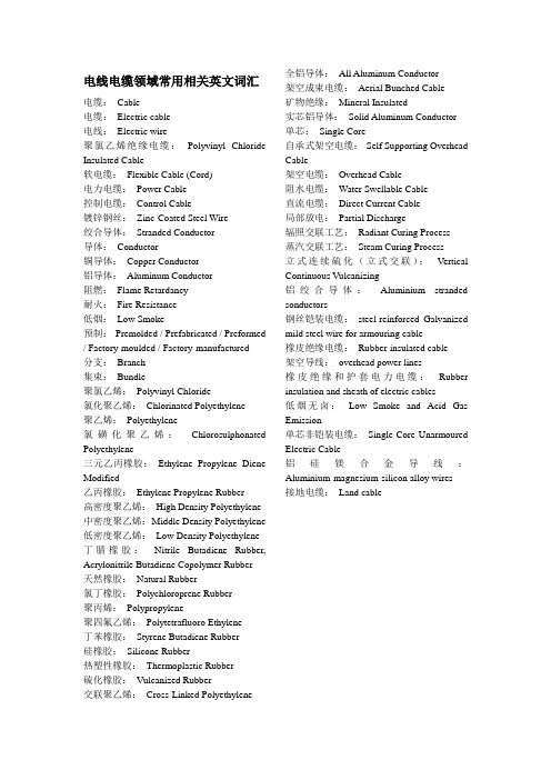 电线电缆领域常用相关英文词汇