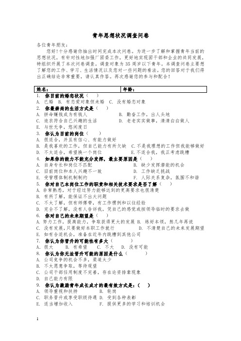 青年思想状况调查问卷