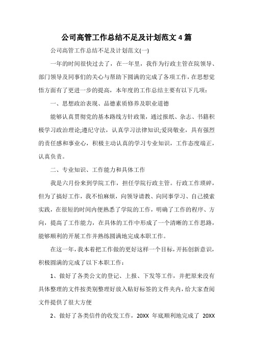 公司高管工作总结不足及计划范文4篇