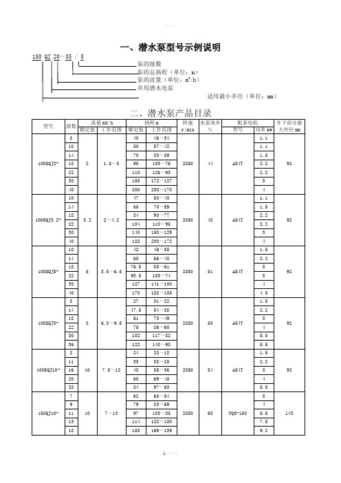 潜水泵型号大全