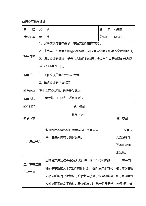 高教版中职语文(基础模块)下册口语交际《交谈》word教案