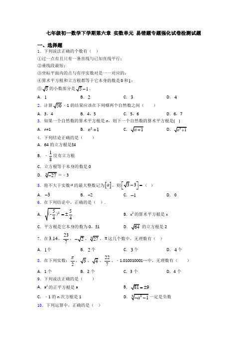七年级初一数学下学期第六章 实数单元 易错题专题强化试卷检测试题
