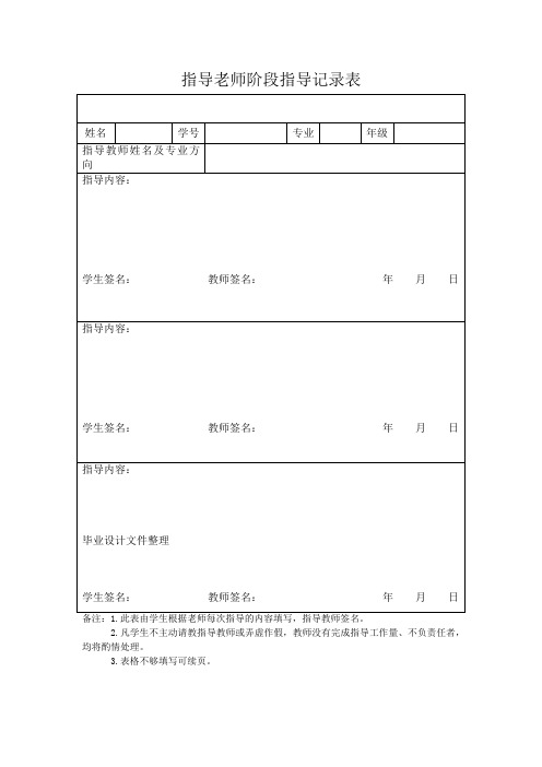 指导老师阶段指导记录表