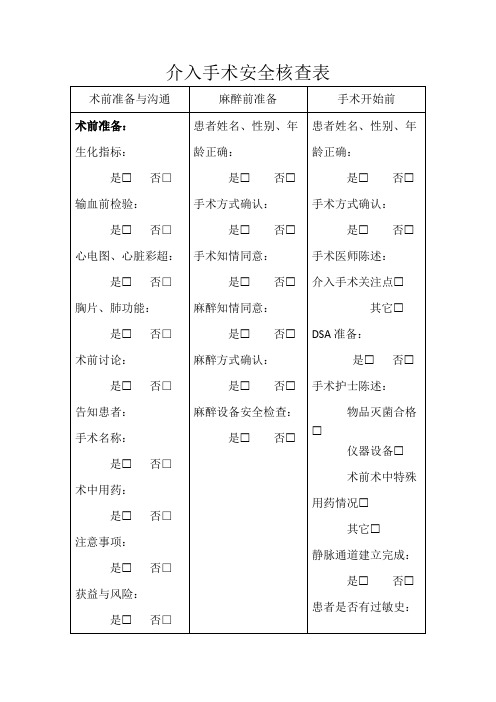 介入手术安全核查表