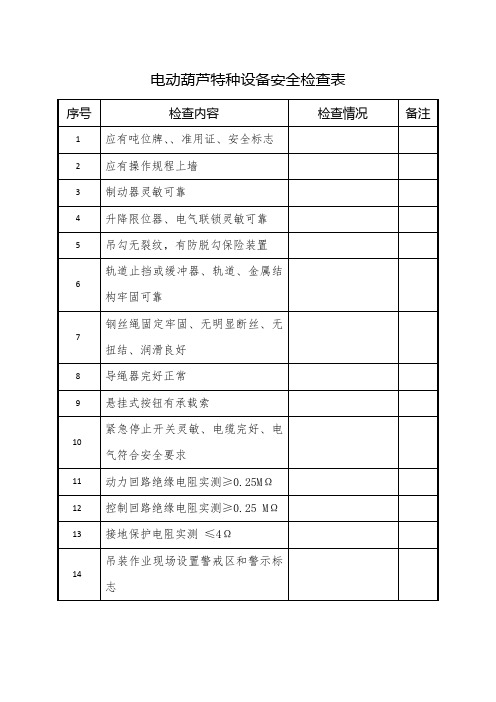 电动葫芦特种设备安全检查表