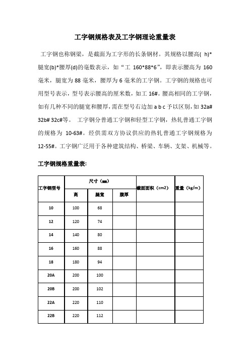 型钢规格表及型钢理论重量表